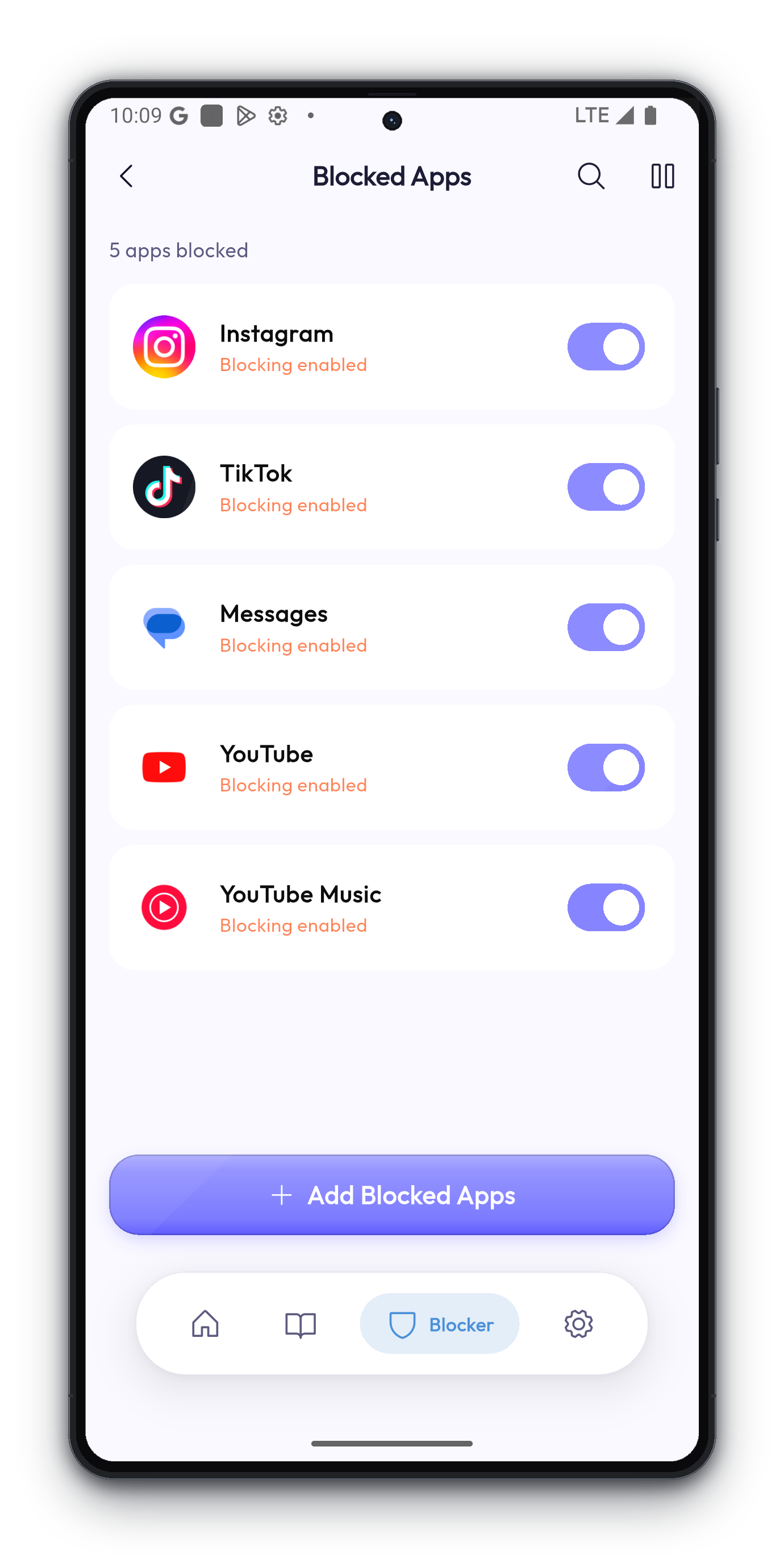 Select apps to block like Instagram, TikTok, and YouTube in Binn